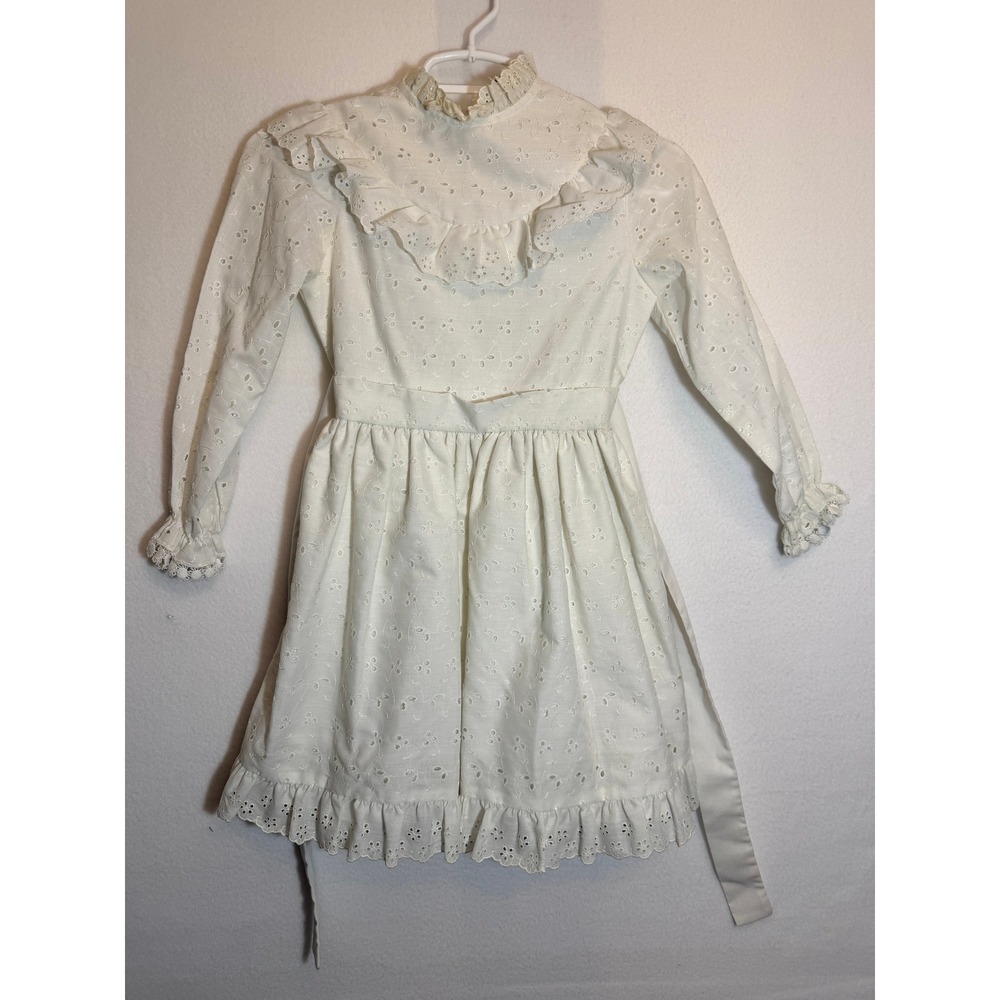 Vintage Girls‎ L'enfant White Eyelet Lace Ruffle Dress Victorian Prairie Small